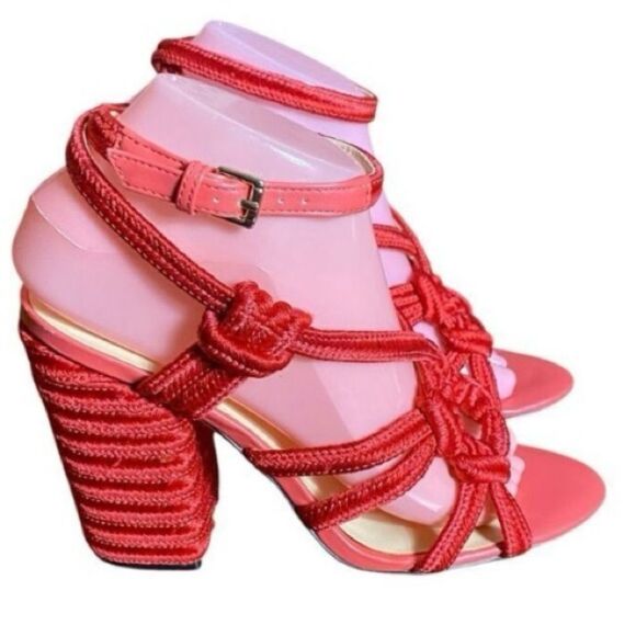 CAbi Womens Red Rope Open Toe Wrapped Chucky Block Heel Tiptoe Sandals Size 8 - Picture 4 of 8